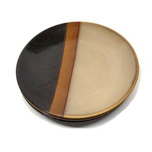 Vtg Sango Tempo Black 5170 Salad Plate Lot Set x3 Dessert Tan Rust Stripe 8.25”